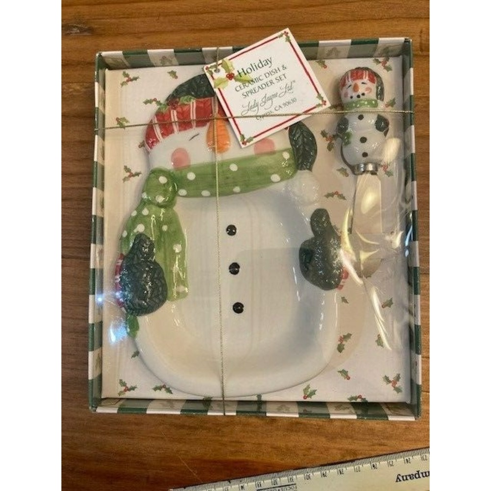 Lady Jayne Ltd 2002 Snowman Christmas Ceramic Dish & Spreader Set